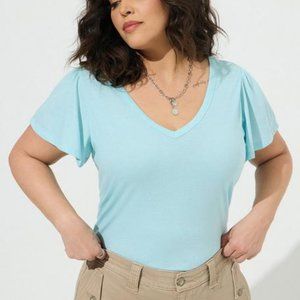 Torrid Flutter Sleeve Tee, blue 2x